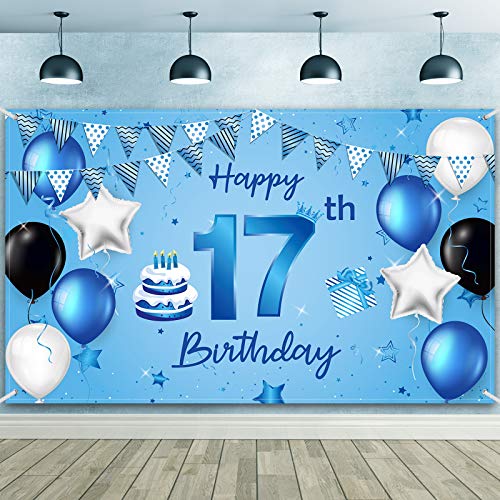 Banner de Fondo Happy 17th Birthday Tela Extra Grande Fondo de Fotografía Cartel de Cumpleaños para Decoraciones de Fiesta de Aniversario de 17 Cumpleaños, 72,8 x 43,3 Pulgadas (Elegante 17)