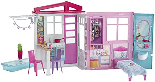 Barbie casa portátil de una planta con piscina, muebles y accesorios (Mattel GLL69), Embalaje sostenible
