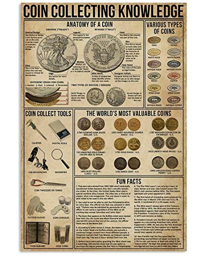 BCTS Cartel de metal con texto en inglés «Coin Collecting Knowledge Useful Infor for Bedroom Gift For Coin Lover» (20,3 x 30,5 cm)