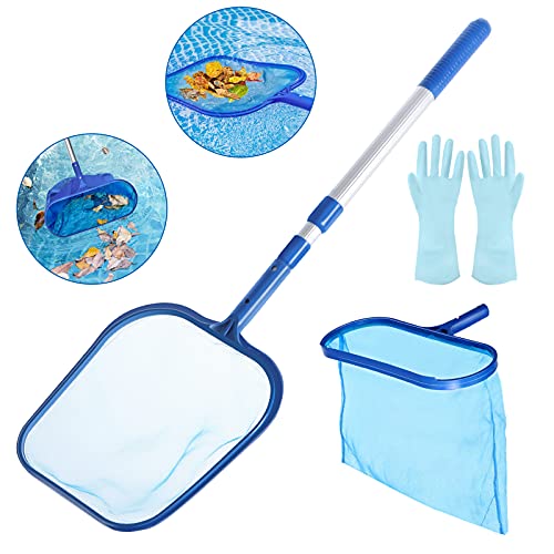 Bearbro Espumador para Piscina,Skimmer de Piscina,Red de Limpieza de Piscinas,con Poste de Aluminio telescópico Ajustable, para Spas, Piscinas, Fuente, Pecera, Leaves Y Debris