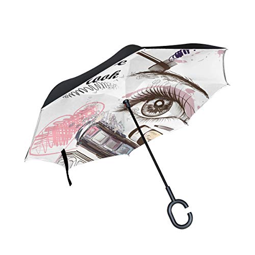 BEUSS Completar Su Look Belleza Doble Capa de Paraguas Invertido Antiviento Protección contra Rayos UV Ligero Invertida Umbrella para Coche Viajes Playa Niños Niñas