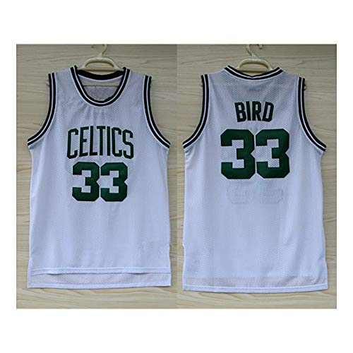 Bird Celtics # 33 Camiseta de Baloncesto para Hombre, Camisetas de Tirantes para Adultos Camiseta de Baloncesto Camiseta Chaleco Ropa Deportiva, Jersey Bordado (S-2XL)-White-S