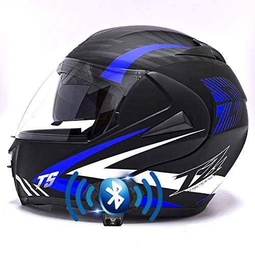 Bluetooth Integrado Casco de Moto Modular con Doble Visera Cascos de Motocicleta ECE Homologado a Prueba de Viento para Adultos Hombres Mujeres 55-62CM
