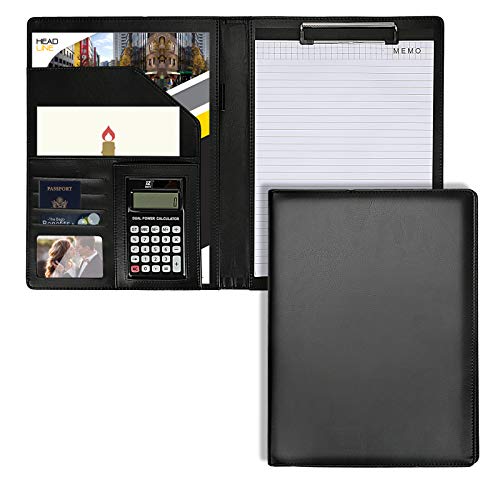 Brynnl Carpeta de cartera Carpeta de cuero A4 para conferencias Estuche de negocios con calculadora/Portapapeles de tamaño Carta / A4, Carpeta de documentos para entrevistas, Cuero de PU, Negro Brynnl Carpeta de cartera Carpeta de cuero A4 para conferencias Estuche de negocios con calculadora/Portapapeles de tamaño Carta / A4, Carpeta de documentos para entrevistas, Cuero de PU, Negro