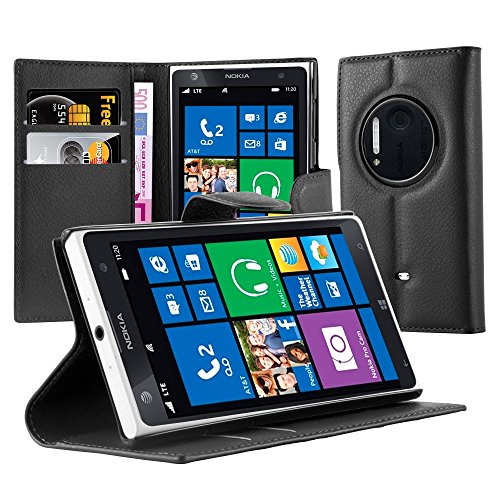 Cadorabo Funda Libro para Nokia Lumia 1020 en Negro Fantasma - Cubierta Proteccíon con Cierre Magnético, Tarjetero y Función de Suporte - Etui Case Cover Carcasa