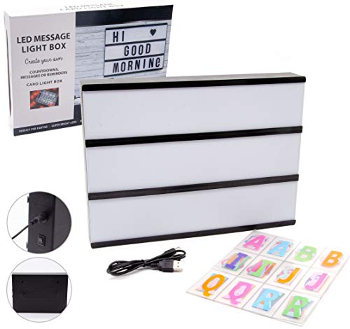 Caja de Luz A4 Blanca con 96 Letras y Emojis – Sumedtec | Cartel Luminoso LED, Ideal para Decoración y Regalo Original para Niñas, Niños en Cumpleaños, Navidad [Clase de eficiencia energética A++]