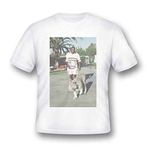 Camiseta Actual Fact con fotografía de Mike Tyson y su tigre, en color blanco, con cuello redondo blanco blanco XXL