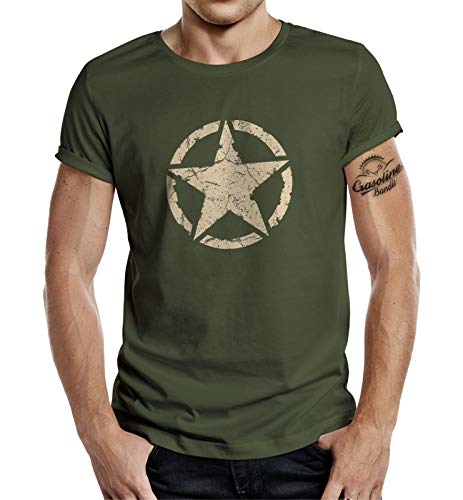 Camiseta clásica para los fans del ejército estadounidense: Vintage Star verde oliva L