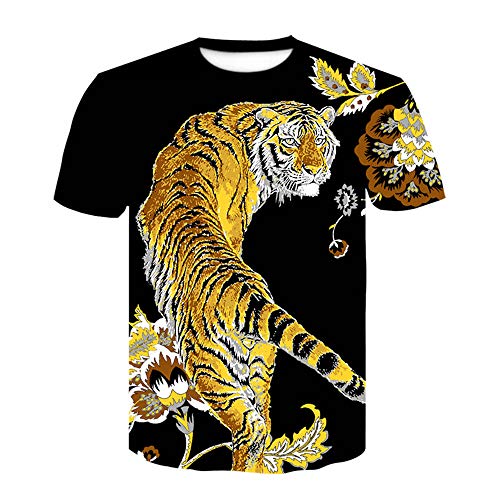 Camiseta con Estampado de Tigre para Hombre Camisetas de Manga Corta con Cuello Redondo Estampadas en 3D