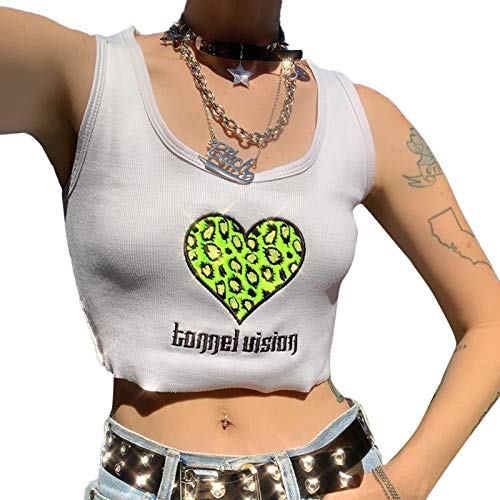 Camiseta Corta sin Mangas con Estampado de Retazos para Mujer Camiseta Corta con Cuello Redondo E-Girl Y2K Blusa (T-White, M) Camiseta Corta sin Mangas con Estampado de Retazos para Mujer Camiseta Corta con Cuello Redondo E-Girl Y2K Blusa (T-White, M)