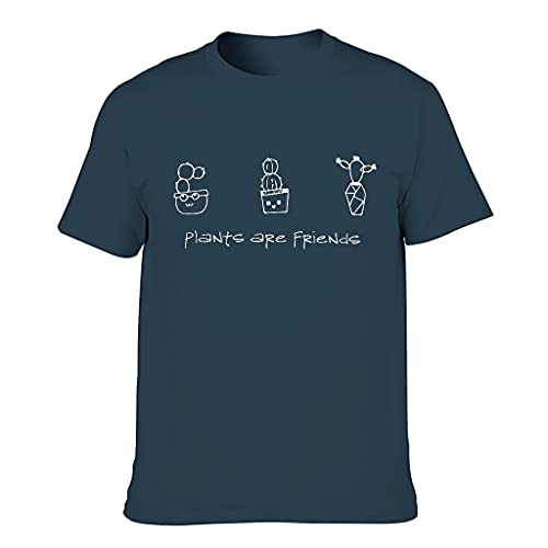 Camiseta de algodón para hombre con diseño de plantas y amigos azul marino L