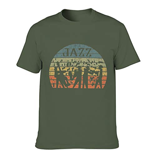 Camiseta de algodón para hombre, jazz, multicolor, transpirable, estampado verde militar XL