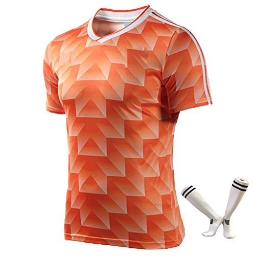 Camiseta Retro Sportwear de fútbol para Hombre 1988 Camiseta de fútbol para Aficionados al fútbol en casa, Uniforme de fútbol de Secado rápido, con calcetín L