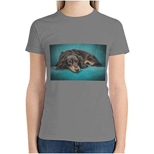 Camisetas de algodón para mujer, cuello redondo, para perro salchicha, ropa para perro gris XL