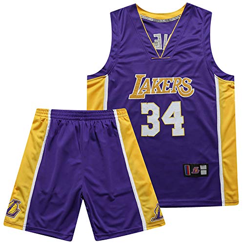 Camisetas De Baloncesto para Hombre, Camiseta De La NBA De Los Angeles Lakers # 34 Shaquille O'neal Swingman, Uniforme De Ventilador Unisex Transpirable Cómodo Clásico,Púrpura,L
