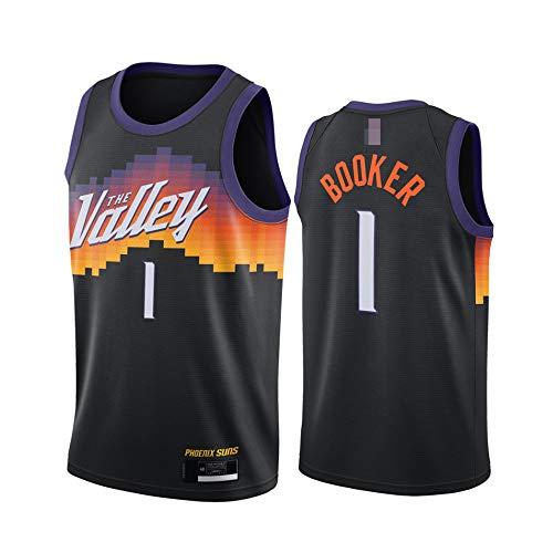 Camisetas De Hombre, Phoenix Suns # 1 Devin Booker - Uniformes De Baloncesto De La NBA, Camisetas De Deporte Sin Mangas Clásicas Y Camisetas Cómodas,Negro,XL(180~190CM)