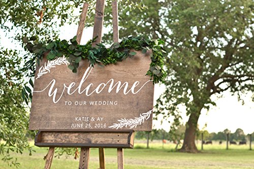 Cartel de bienvenida de madera para boda, personalizable con nombres de pareja y fecha, de PotteLove, para decoración de boda, bienvenida a nuestra boda, letrero de bienvenida de madera rústica