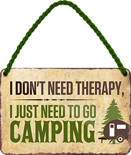 Cartel de chapa con texto en inglés "I just Need to go Camping Camper 18 x 12 cm HS544