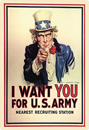 Cartel de chapa de 20 x 30 cm, arqueado, cartel con texto en inglés "I Want You for US Army", cartel decorativo de regalo