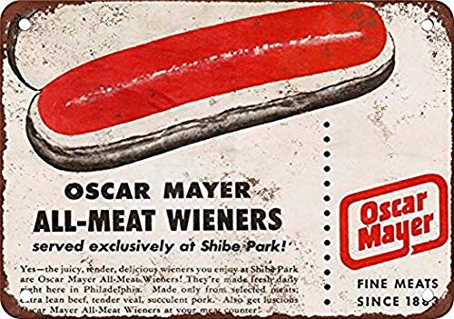 Cartel de estaño de Osca Mayer Wieners at Shibe Park, impermeable, retro, para bar, cafetería, cocina, decoración de pared de 30 x 20 cm