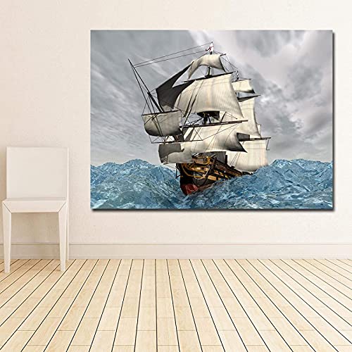 Cartel moderno abstracto paisaje moderno barco navegando carteles marinos impresiones cuadro de arte de pared cuadro de decoración de oficina viva 20x30cm sin marco