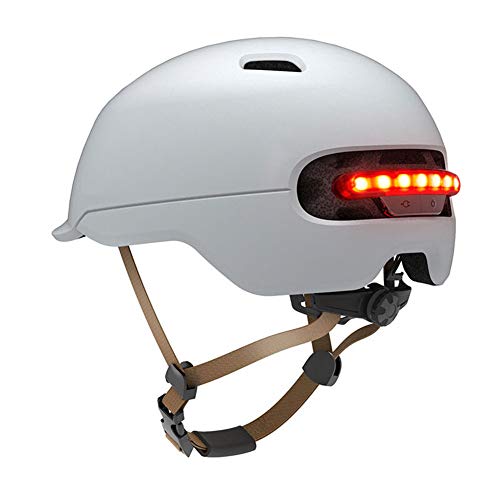 Casco Bicicleta, con Luz de advertencia LED sensible a la luz automática Protección de Seguridad Ajustable Casco Adecuado para bicicletas/scooters/vehículos eléctricos,Blanco