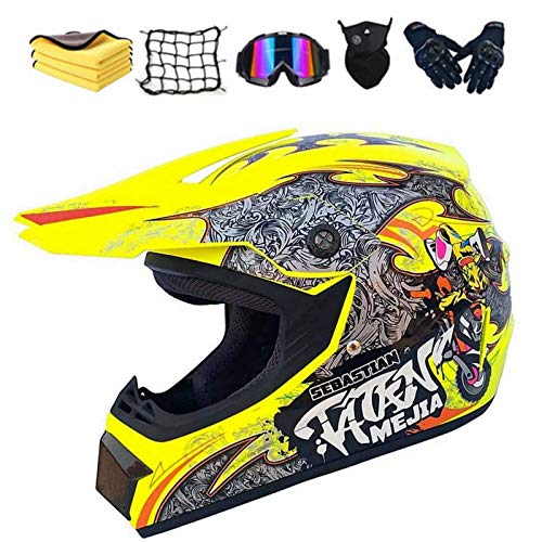 Casco de moto infantil para motocross con guantes, gafas, máscara, red elástica, regalo para niños (XL, C) Casco de moto infantil para motocross con guantes, gafas, máscara, red elástica, regalo para niños (XL, C)