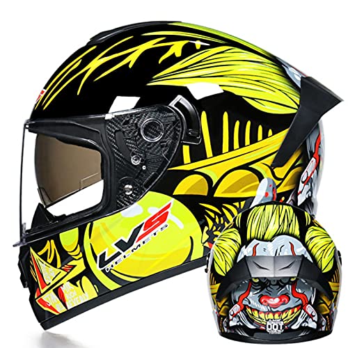 Casco De Moto Scooter Integral Homologado DOT ECE Doble Visera Cascos Integrales De Moto Casco De Motocicleta Para Mujer E Hombre, Con Transparente/Coloreado/Marrón Visera, Amarillo A,S