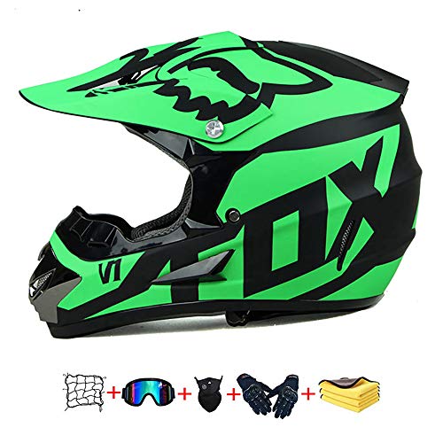 Casco Moto niño,Casco Motocross niño Moto Set con Gafas/Máscara/Guantes Casco Motocross (6unidades) Apto para Cuatro Estaciones (F, 53-54CM)