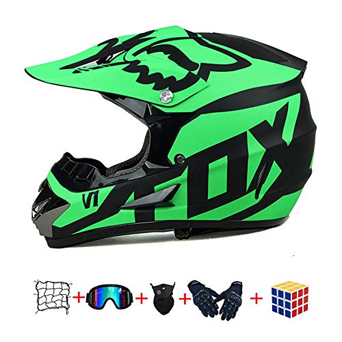 Casco Motocross Niño, ECE Certificación Casco de Moto para niños Downhill.Cascos de Cross de Moto Set con Gafas/Máscara/Red Elástica/Guantes (950, XL :58-59cm)