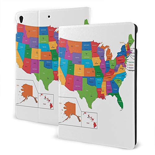 Case For Ipad 8/7 (10.2-Inch, 2020/2019 Model, 8th / 7th Generation), Ipad Air3 & Pro 10.5inch Print Theme - Wanderlust Decor Colorful Usa Map With States And Capital Cities Washington Florida Indiana