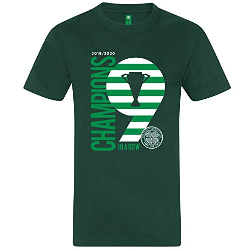 Celtic FC - Camiseta Oficial para Hombre/niño - «Champions 9 In A Row» (Campeones 9 Veces seguidas) - Verde - Grande