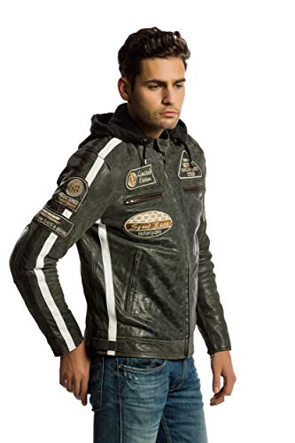 Chaqueta Moto Hombre en Cuero Urban Leather '58 GENTS' | Chaqueta Cuero Hombre | Cazadora de Moto de Piel de Cordero | Armadura Removible para Espalda, Hombros y Codos Aprobada CE |Breaker | XL