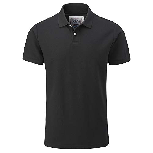 Charles Wilson Camiseta Polo Clásica Lisa (Medium, Black (1019))