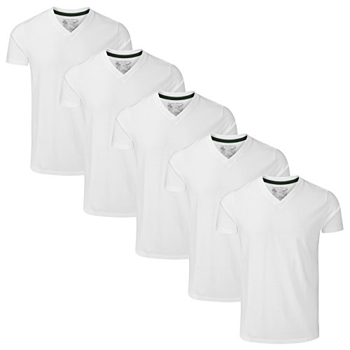 Charles Wilson Paquete 5 Camisetas Cuello Pico Lisas (Medium, Plain White)