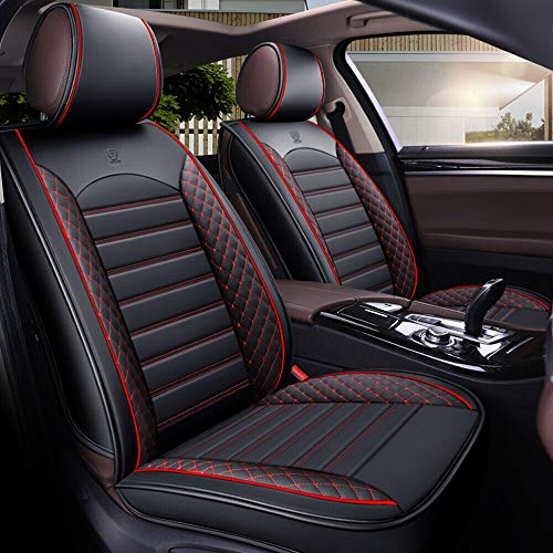 Chemu - Juego de fundas para asientos de coche, 9 unidades, color negro, para Seat Altea Arona Ateca Exeo Ibiza 6L 6j Toledo (negro + rojo)