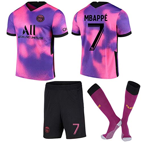 cjbaok 2021 Paris Three Away Jersey Rosa Violeta Camiseta de fútbol N ° 10 Neymar N ° 7 Mbappé Camiseta para niños