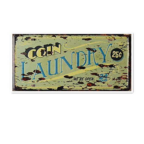 Coin Laundry Póster de Pared Metal Creativo Placa Decorativa Cartel de Chapa Placas Vintage Decoración Pared Arte para Carretera Bar Café Tienda