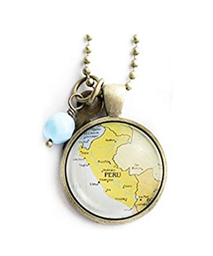 Collar de Mapa de la Casa de Elf de Perú, joyería de América del Sur, collar de viaje, joyería de cristal, hecho a mano