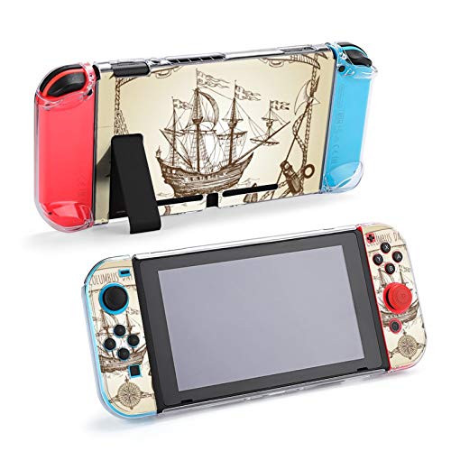 Columbus Ship, Old Caravel, Velero, Octopus, Anchor, Wind Rose Funda Protectora para Nintendo Switch, Estuche rígido Controladores de Agarre de Mano