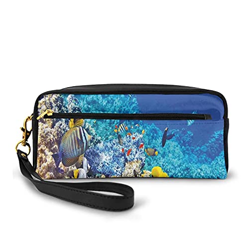 Con bolsa de lápiz con cremallera,Barrera de arrecifes cubierta mar con imagen de pez cebra de laguna,Estuche pequeño maquillaje bolsa