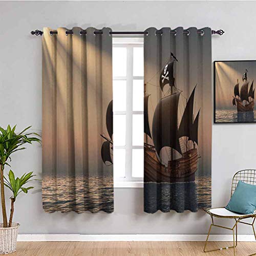 Cortinas opacas de alta calidad Pirate con banderas negras flotantes en el océano en rayos del sol, caravana, náutica, fácil de instalar, multicolor W108 x L84 pulgadas