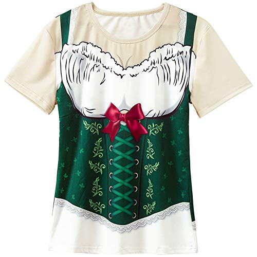 COSAVOROCK Disfraz de Dirndl Oktoberfest Mujer Camiseta de Bávara Alemán (XL, Verde)