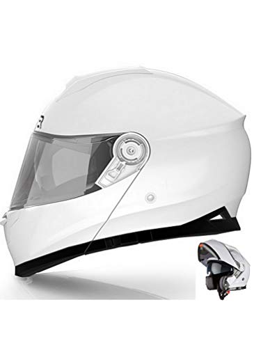 Cruizer – Casco de moto modular integral blanco brillante con doble visera retráctil, interior extraíble y lavable, cierre micrométrico correa (XS)