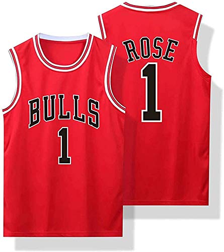 CXJ Hombres Camisetas De La NBA, Chicago Bulls # 1 Derrick Rose Baloncesto Jersey, Bordado De Malla Ventilador Unisex Sin Mangas Jerseys,B,L(175~180CM/75~85KG)