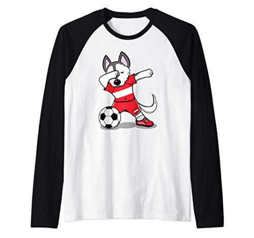 Dabbing Husky Dog Austria Fútbol - Bandera de Austria Camiseta Manga Raglan
