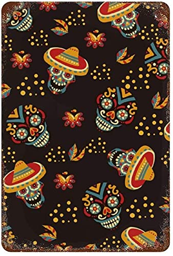 Día mexicano de los muertos calaveras coloridas, cartel de chapa de metal vintage para decoración de pared, arte de 11.8"x7.9", decoración de pared de café familiar, pintura de arte retro, cartel de