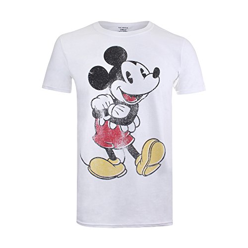 Disney Vintage Mickey Camiseta, Blanco, M para Hombre