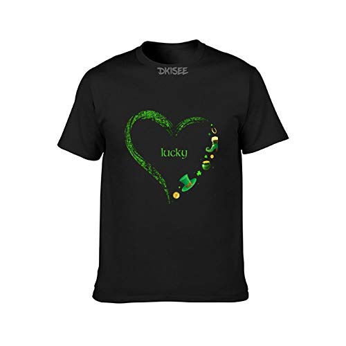 DKISEE Lucky St Patricks Day Heart Cotton Camiseta de manga corta con cuello redondo para mujer, color negro, S, Jt1829