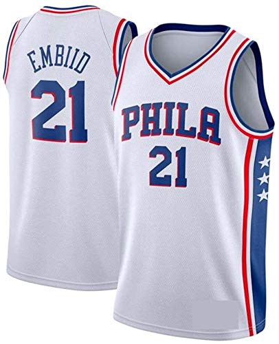 Dll Camiseta de Baloncesto de los Hombres - NBA Philadelphia 76ers # 21 Joel Embiid, Baloncesto Swingman Jersey de Deporte, Unisex Camiseta sin Mangas (Color : White-1, Size : L)